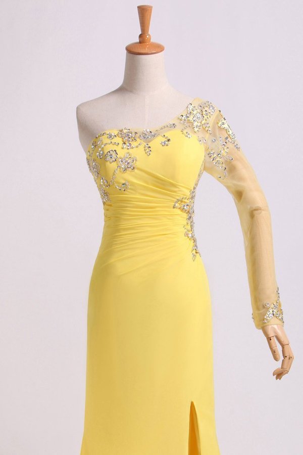 2024 One Sleeve Column Floor Length Prom Dress With PBN4KAMS