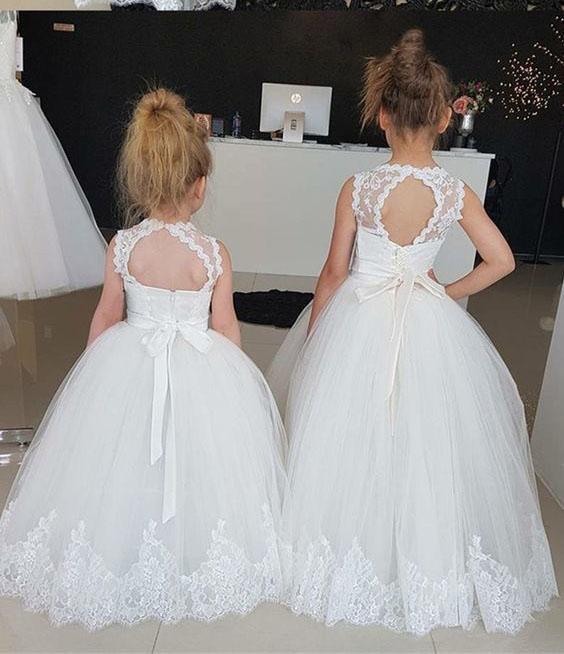 Princess Ivory Flower Girl Dresses with Lace Appliques, Cute Little Girl Dress STF15590