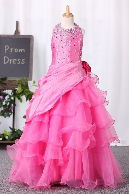 2024 Ball Gown Halter Flower Girl Dresses Floor PLL2RDJL