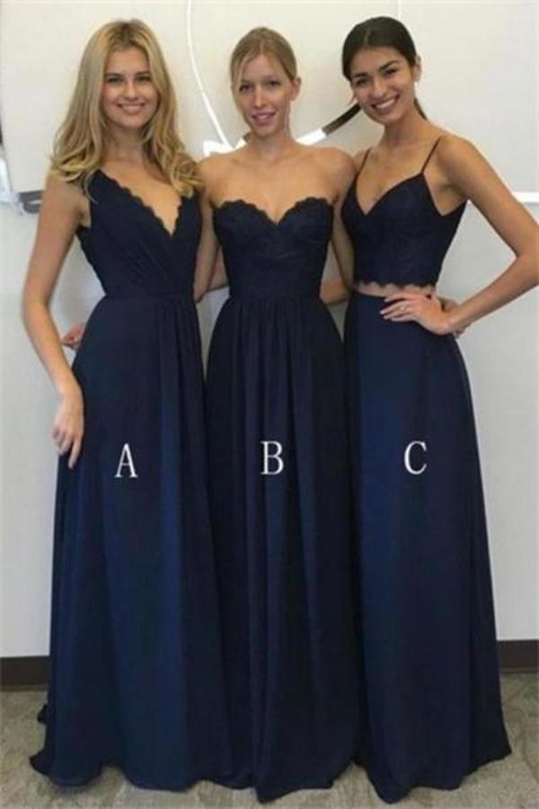 Elegant A-Line Long Blue Charming Bridesmaid Dresses PPF87LM5