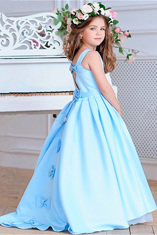 Princess A Line Sky Blue Satin Flower Girl Dresses with Bowknot, Baby Dresses STF15586