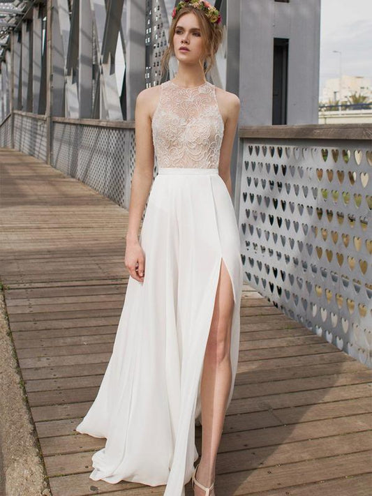 White Side Split Prom Dress Open Back Bridesmaid Dresses Beach Wedding Dress