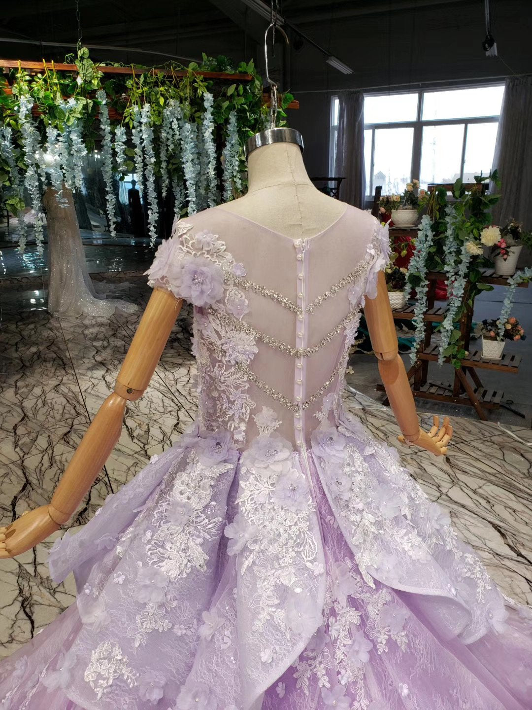 Ball Gown Lace Appliques Cap Sleeves Long Prom Dresses, Quinceanera STF20480