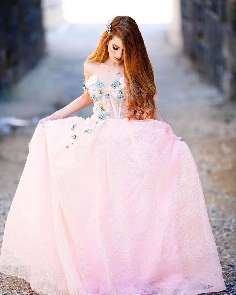 Princess Ball Gown Sweetheart Pink One Shoulder Prom Dresses, Quinceanera Dresses STF15296