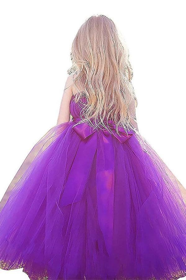 Princess Purple Ball Gown Square Neck Layers Tulle Flower Girl Dresses, Bowknot Baby Dresses STF15304