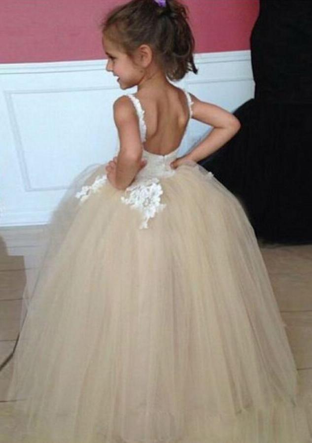 Tulle Applique Spaghetti Straps Backless Flower Girl Dresses Lovely Tutu Dresses