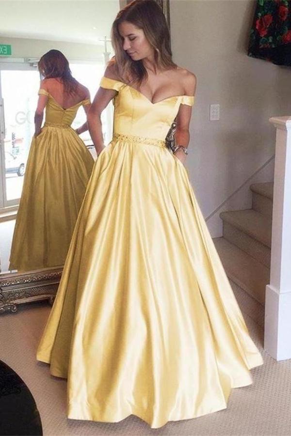 Off The Shoulder Yellow Long Zipper Back Beautiful PS4SRALS