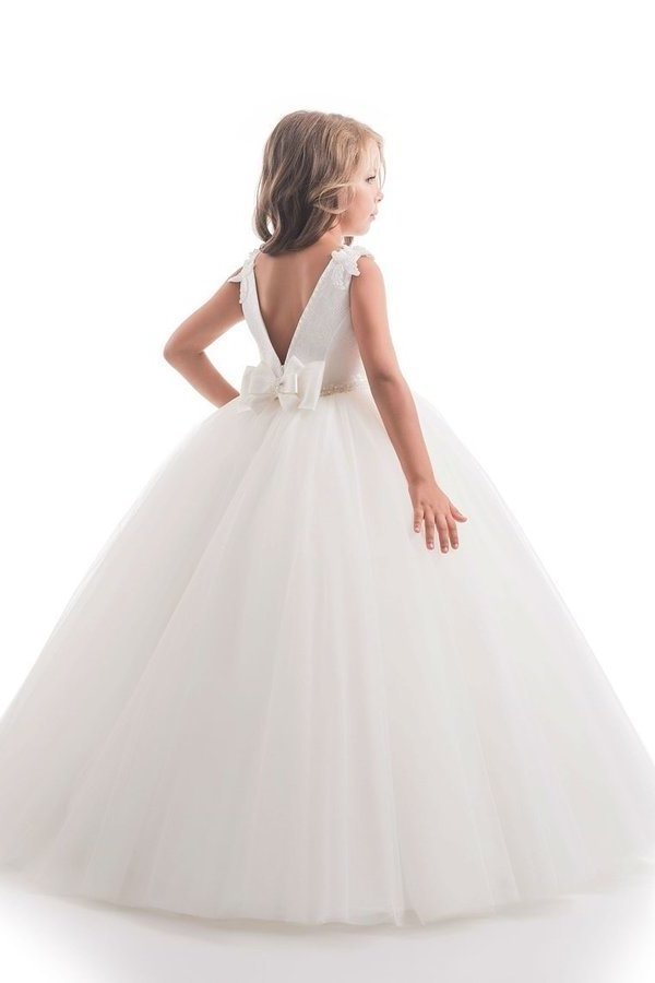 2024 Open Back Scoop Flower Girl Dresses Ball Gown Tulle & Lace P8X14HPQ