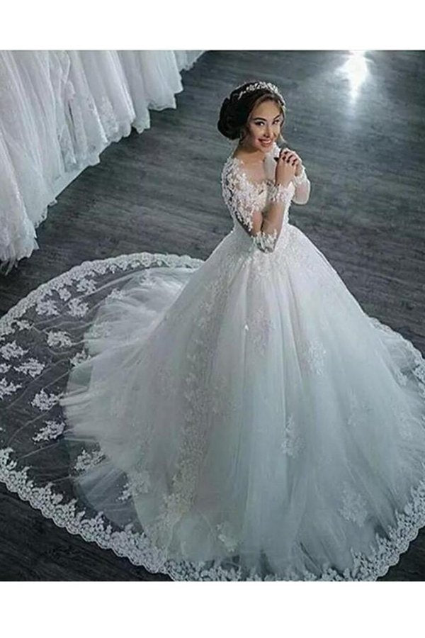 2024 New Arrival Long Sleeves Tulle Wedding Dresses Scoop Neck PC5MCC9N