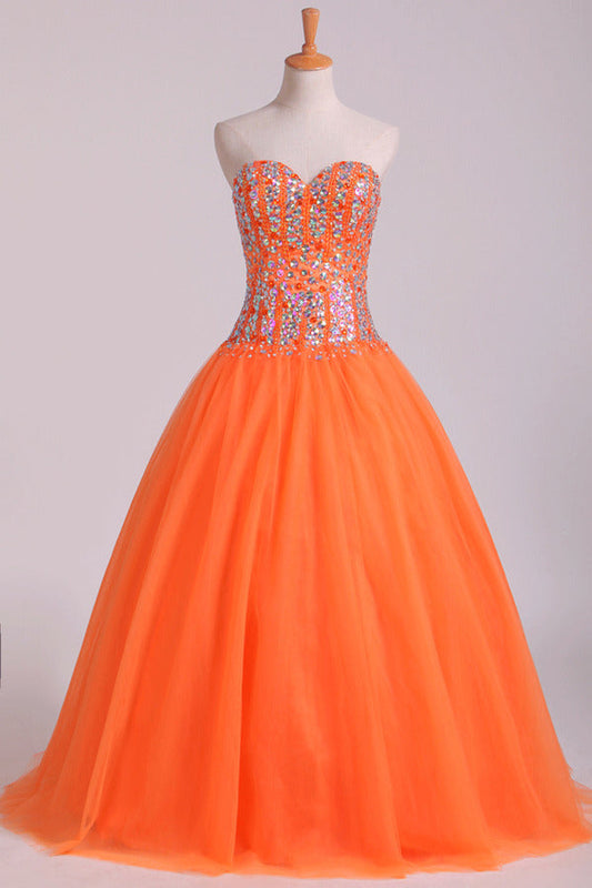 2024 Quinceanera Dresses Ball Gown Sweetheart Beaded Bodice Floor PR41XD2Q