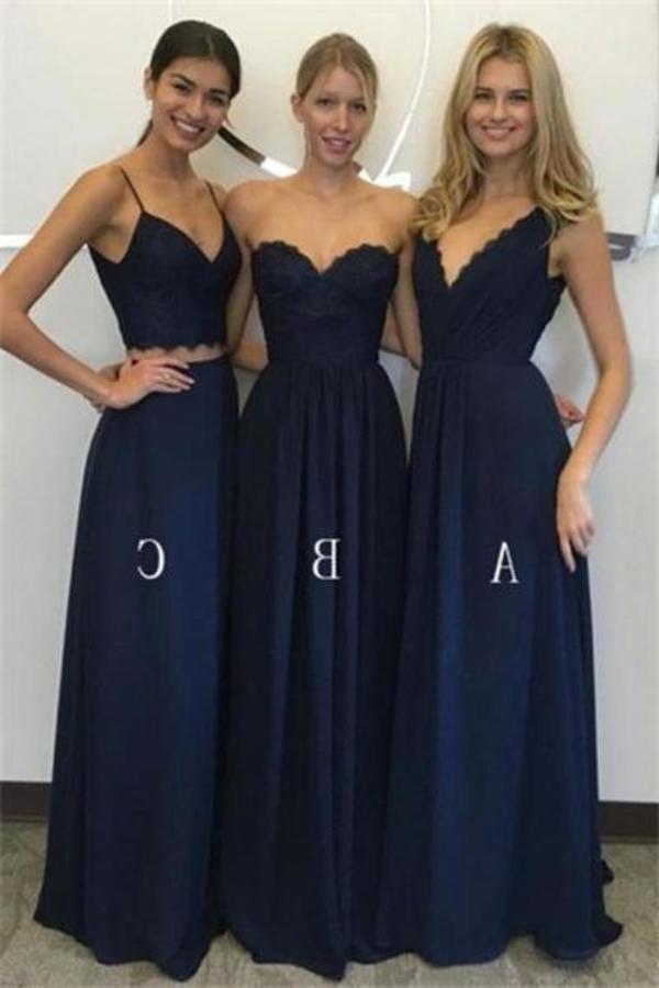 Elegant A-Line Long Blue Charming Bridesmaid Dresses PPF87LM5