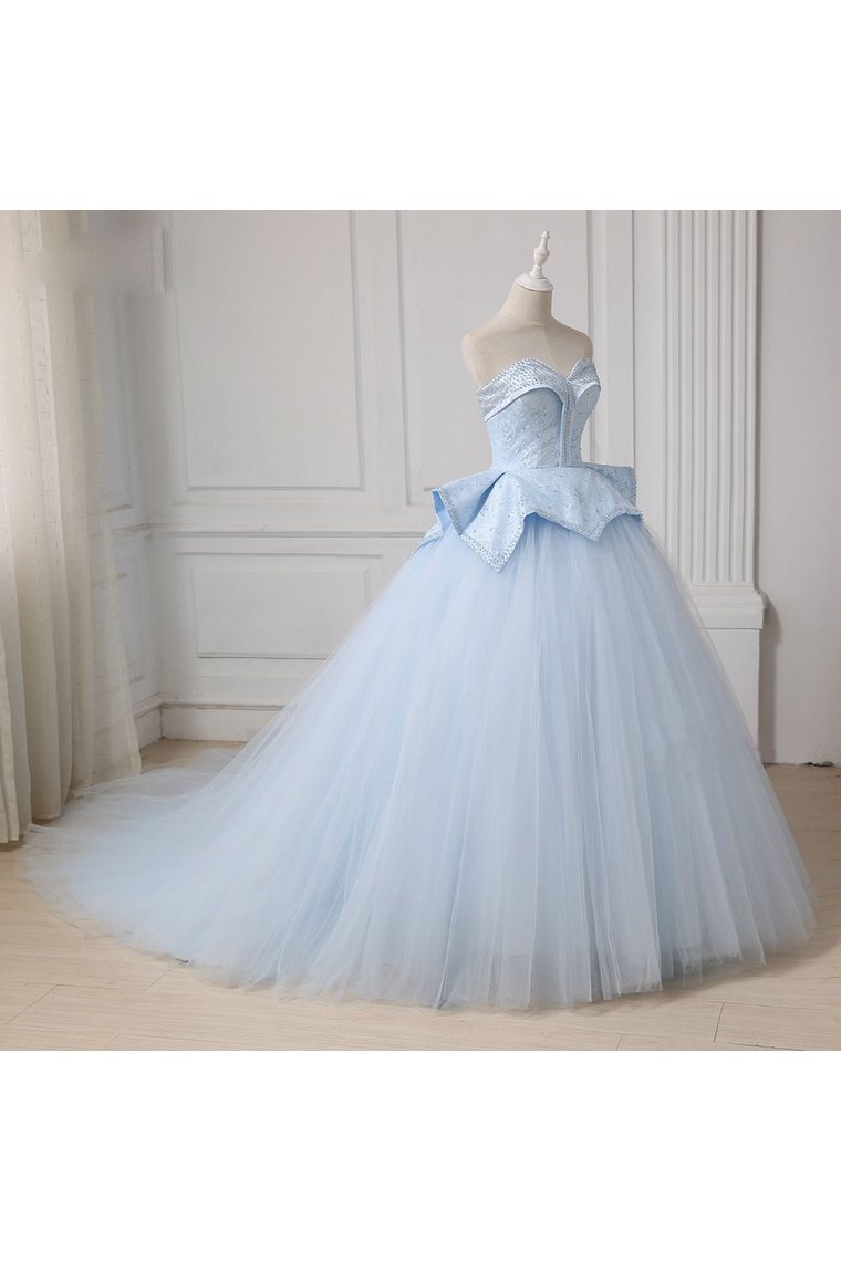 Sweetheart Ball Gown Beading Tulle Prom Dress Court Train Quinceanera STFP5FLTMDC