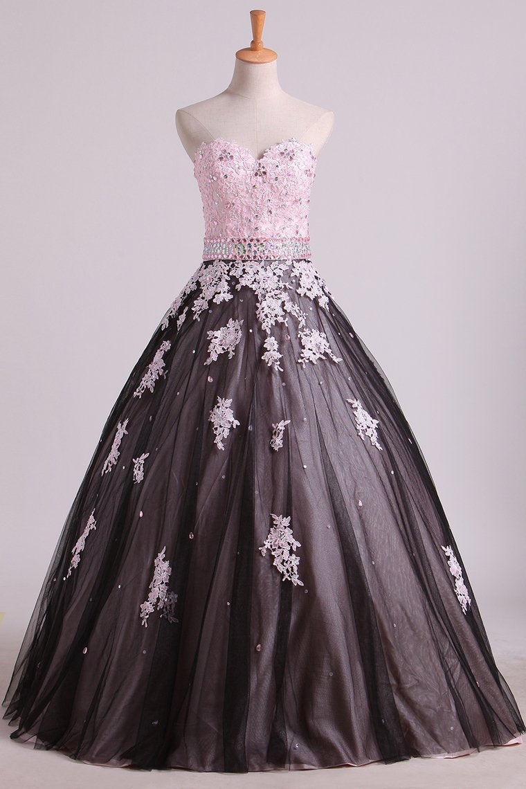 2024 Quinceanera Dresses Sweetheart Tulle With Beading And Applique Floor Length