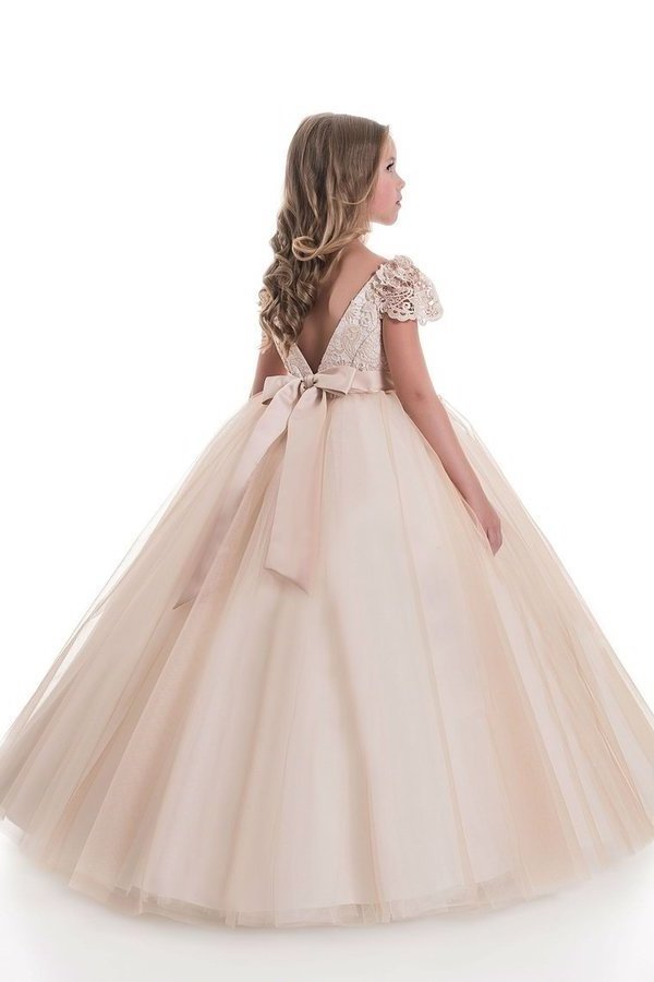 2024 Ball Gown Flower Girl Dresses Scoop Short Sleeves Tulle PJYBZFB4