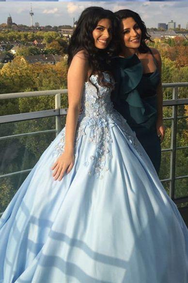 Princess Ball Gown Blue Appliques Strapless Quinceanera Dresses, Sweet 16 Dresses STF15290