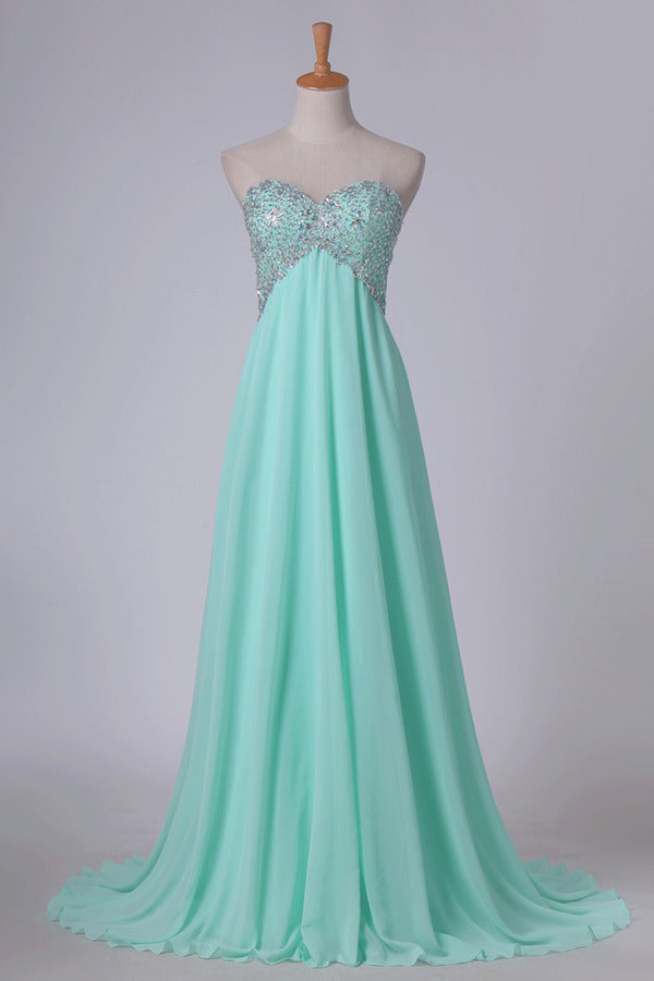 2024 A Line Chiffon Sweetheart Open Back Beaded Bodice Prom P66HRKA4