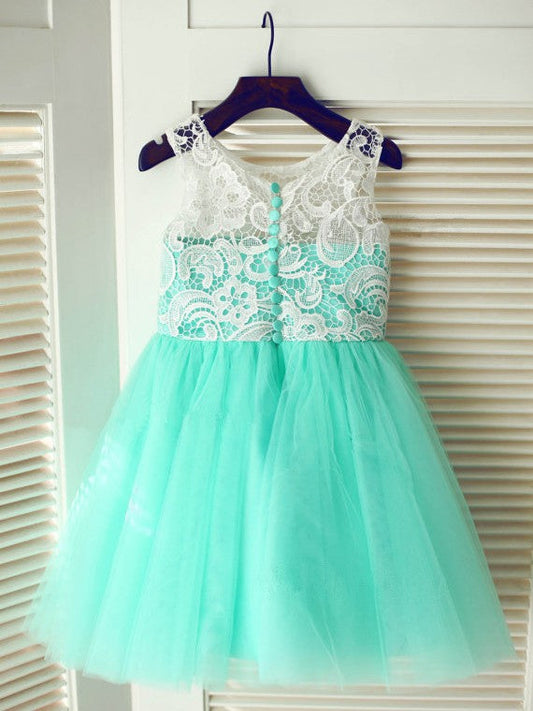 A-line/Princess Scoop Sleeveless Lace Long Tulle Dresses TPP0007601