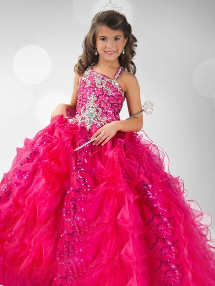 Ball Gown Straps Sequin Sleeveless Long Organza Flower Girl Dresses TPP0007700