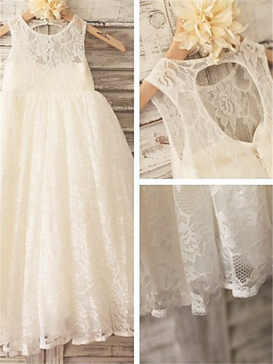 A-line/Princess Scoop Sleeveless Ankle-Length Lace Flower Girl Dresses TPP0007472