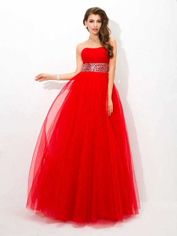 Ball Gown Strapless Beading Sleeveless Long Net Quinceanera Dresses TPP0003313