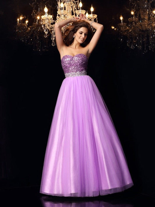 Ball Gown Sweetheart Sequin Sleeveless Long Elastic Woven Satin Quinceanera Dresses TPP0003342