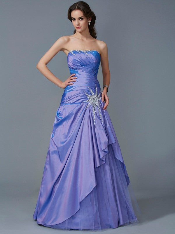 Ball Gown Strapless Sleeveless Beading Long Taffeta Quinceanera Dresses TPP0009121