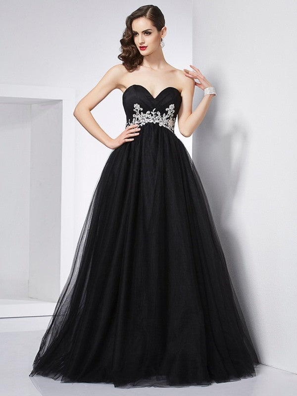 Ball Gown Sweetheart Sleeveless Applique Long Net Quinceanera Dresses TPP0009104