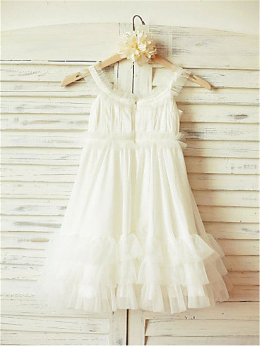 A-line/Princess Straps Sleeveless Ruffles Tea-Length Chiffon Flower Girl Dresses TPP0007697