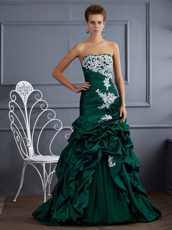 Ball Gown Strapless Sleeveless Applique Long Taffeta Quinceanera Dresses TPP0009125