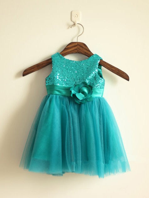 A-line/Princess Scoop Sleeveless Sequin Long Tulle Dresses TPP0007715