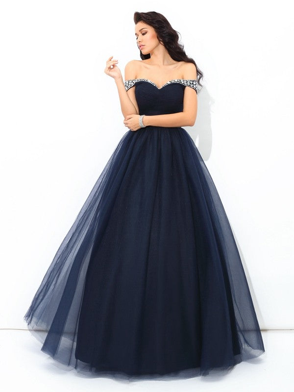 Ball Gown Off-the-Shoulder Beading Sleeveless Long Net Quinceanera Dresses TPP0002141