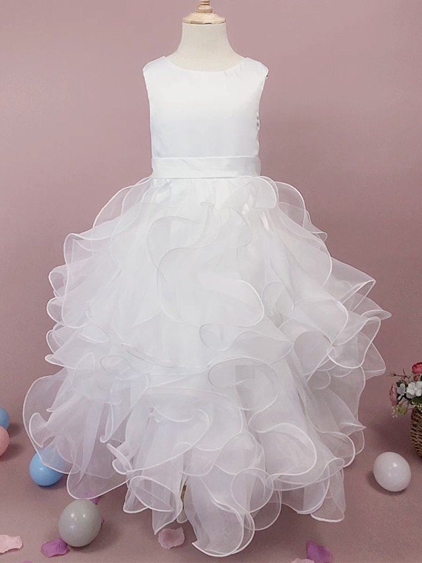 A-Line/Princess Organza Ruffles Scoop Sleeveless Tea-Length Flower Girl Dresses TPP0007504