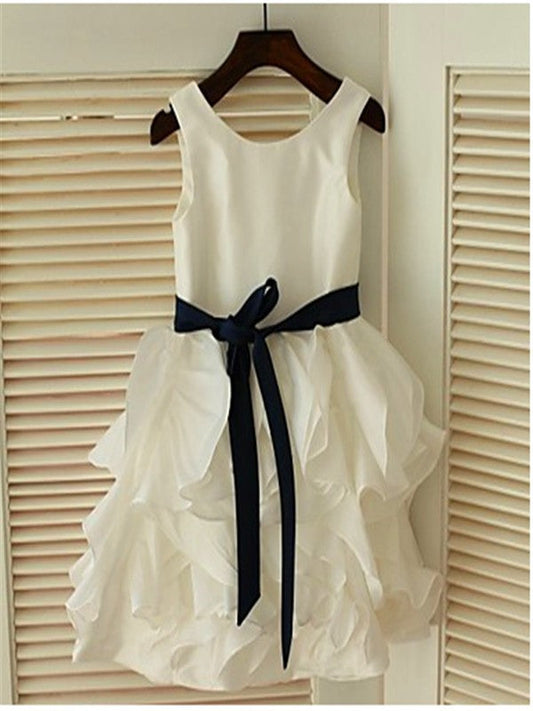 A-line/Princess Sleeveless Scoop Bowknot Tea-Length Chiffon Flower Girl Dresses TPP0007834