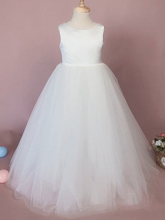 A-Line/Princess Tulle Ruffles Scoop Sleeveless Floor-Length Flower Girl Dresses TPP0007937