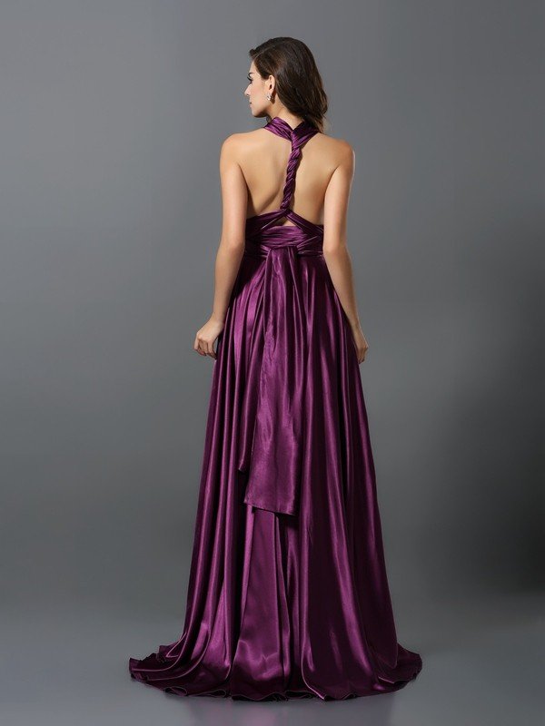 A-Line/Princess Pleats Sleeveless Long Silk like Satin Bridesmaid Dresses TPP0004905