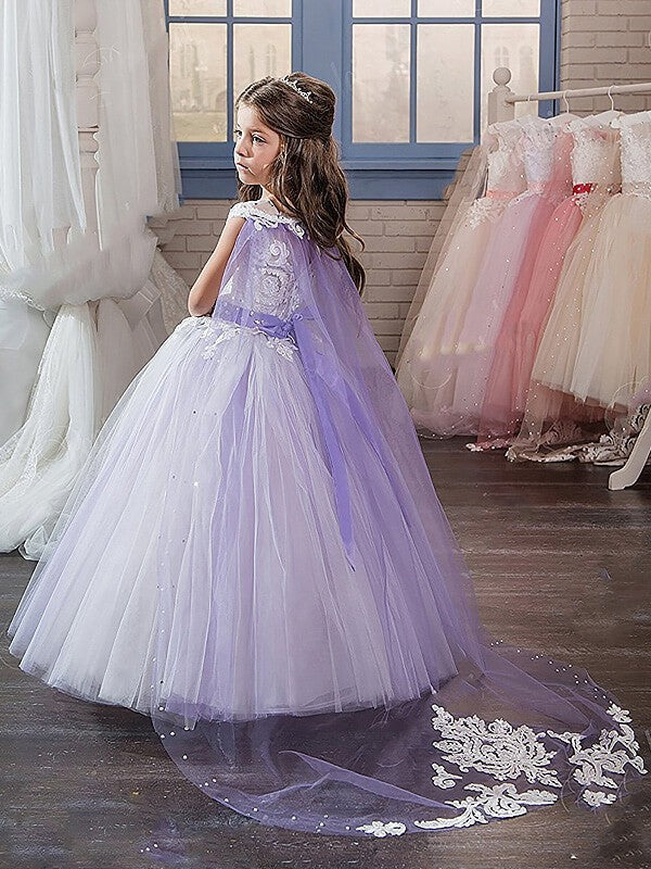 Ball Gown Jewel Sleeveless Applique Floor-Length Tulle Flower Girl Dresses TPP0007724