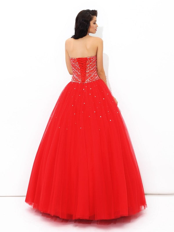 Ball Gown Sweetheart Beading Sleeveless Long Net Quinceanera Dresses TPP0002779