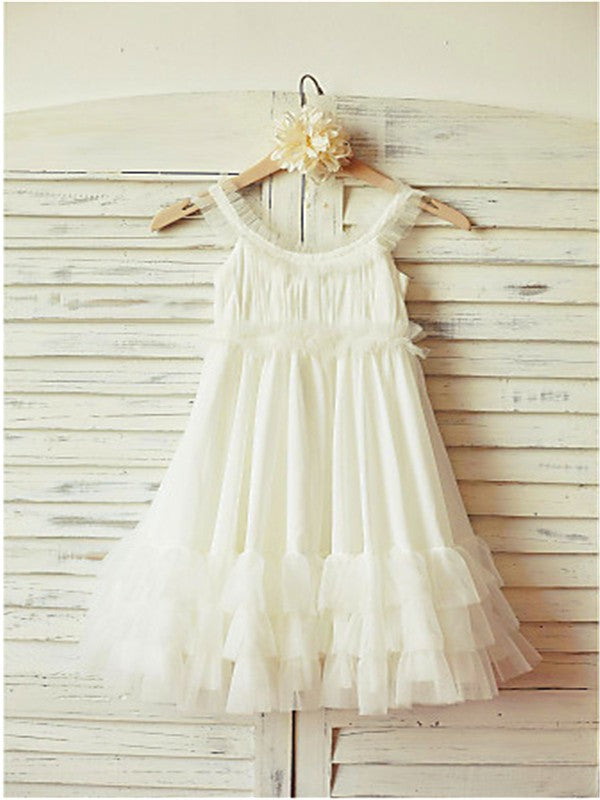 A-line/Princess Straps Sleeveless Ruffles Tea-Length Chiffon Flower Girl Dresses TPP0007697