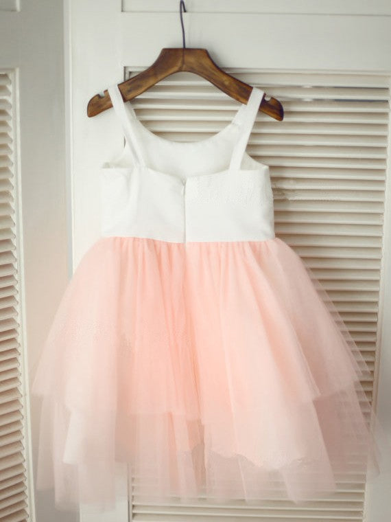 A-line/Princess Spaghetti Straps Sleeveless Hand-made Flower Long Tulle Flower Girl Dresses TPP0007704