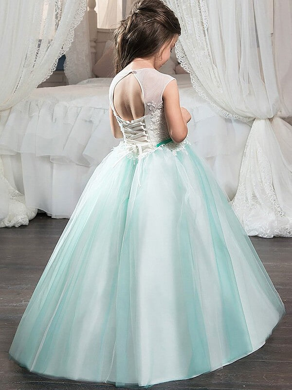 Ball Gown Jewel Sleeveless Sash/Ribbon/Belt Floor-Length Tulle Flower Girl Dresses TPP0007746