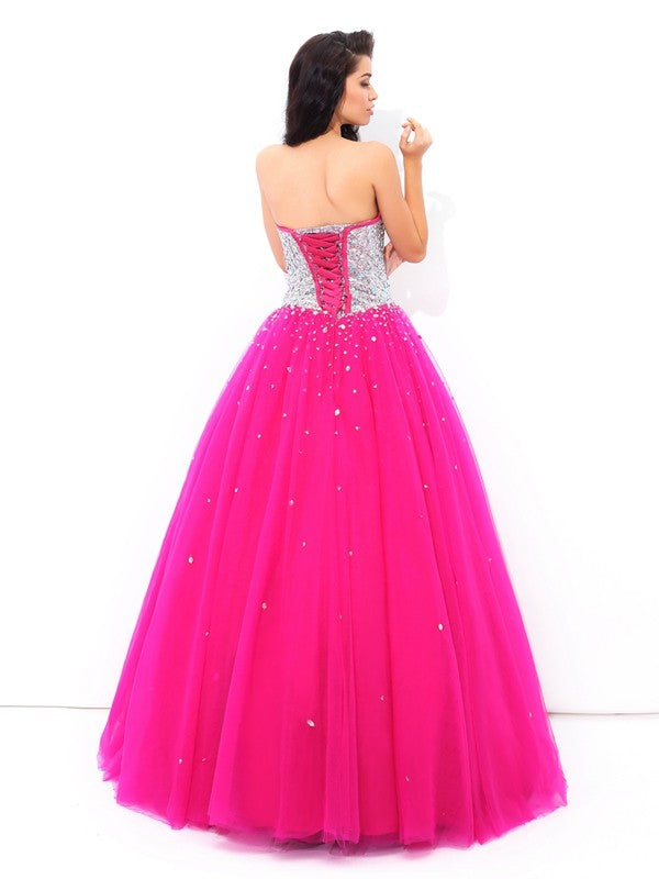 Ball Gown Beading Sweetheart Sleeveless Long Satin Quinceanera Dresses TPP0003042