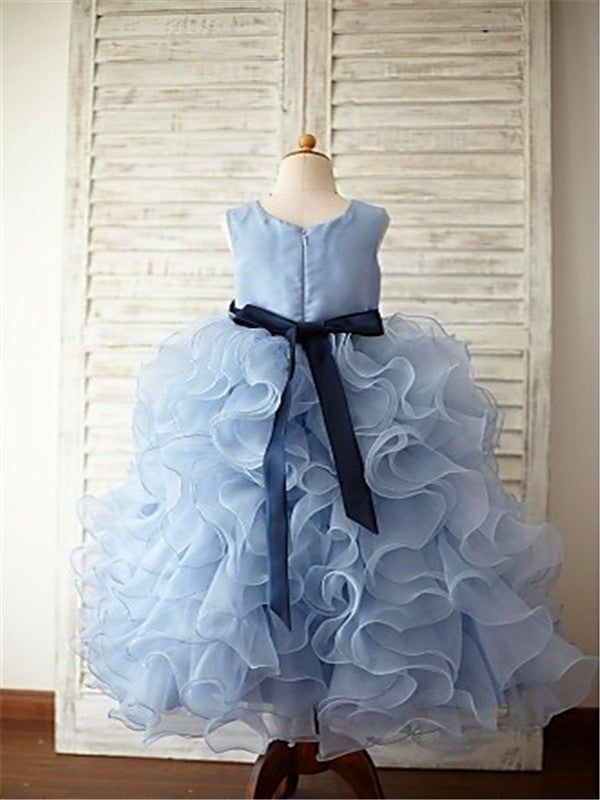 Ball Gown Sleeveless Scoop Ruffles Floor-Length Organza Flower Girl Dresses TPP0007486