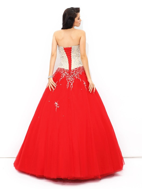 Ball Gown Sweetheart Beading Sleeveless Long Satin Quinceanera Dresses TPP0003205