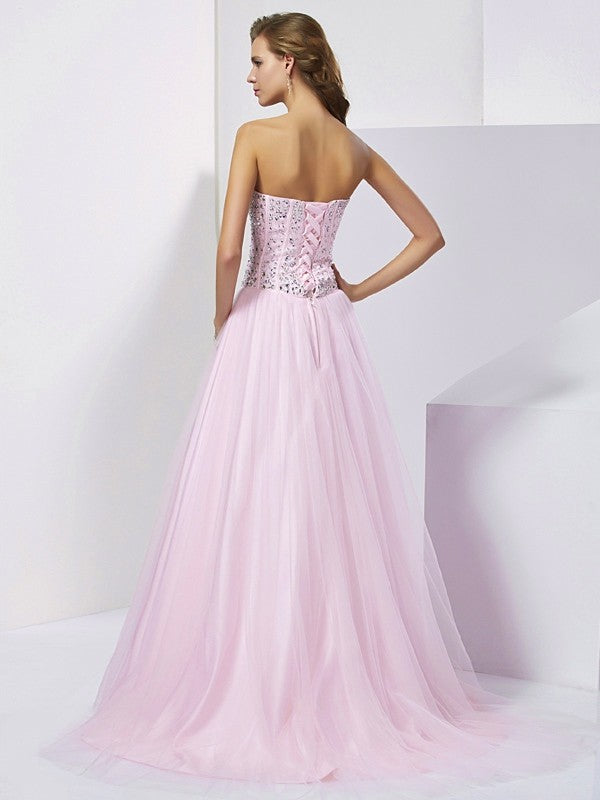 Ball Gown Sweetheart Sleeveless Beading Long Satin Quinceanera Dresses TPP0009126