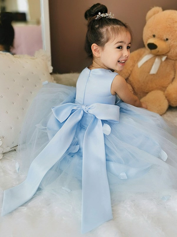 A-Line/Princess Tulle Hand-Made Flower Scoop Sleeveless Ankle-Length Flower Girl Dresses TPP0007547