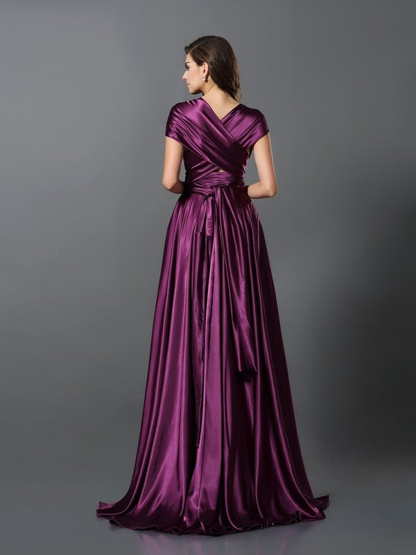 A-Line/Princess Pleats Sleeveless Long Silk like Satin Bridesmaid Dresses TPP0004905