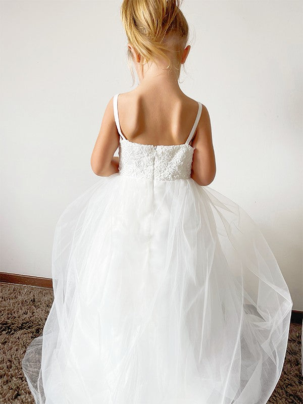 Ball Gown Tulle Lace Straps Sleeveless Floor-Length Flower Girl Dresses TPP0007462