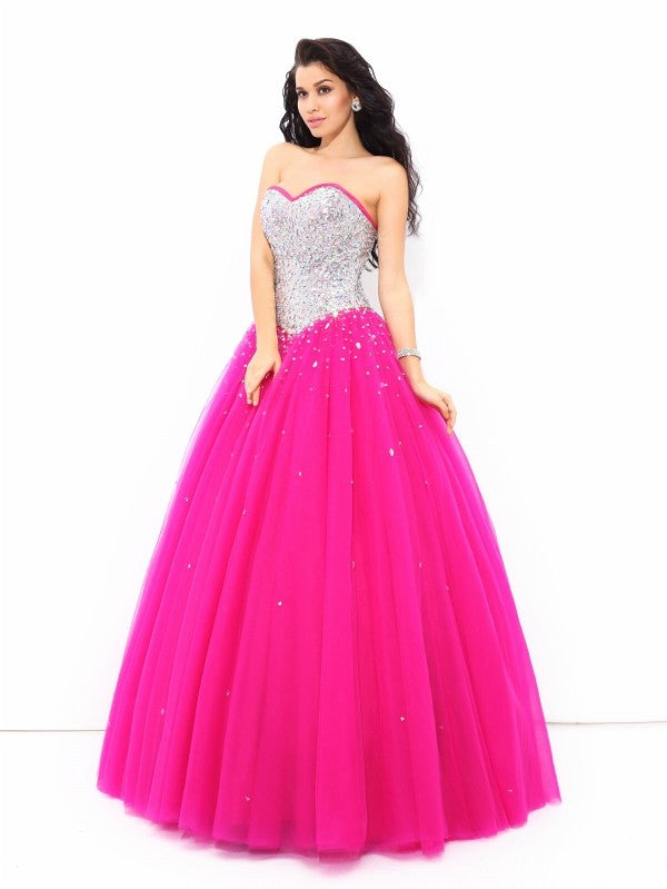 Ball Gown Beading Sweetheart Sleeveless Long Satin Quinceanera Dresses TPP0003042