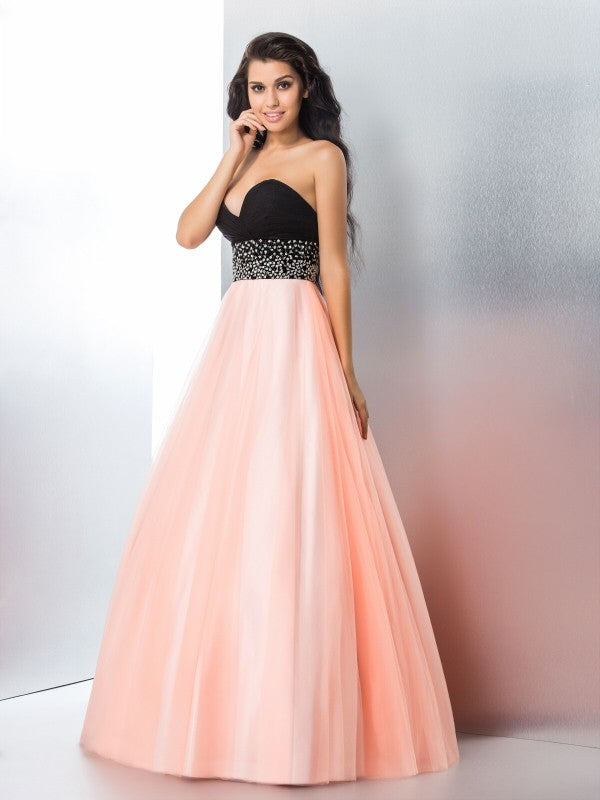 Ball Gown Sweetheart Beading Sleeveless Long Satin Quinceanera Dresses TPP0002798