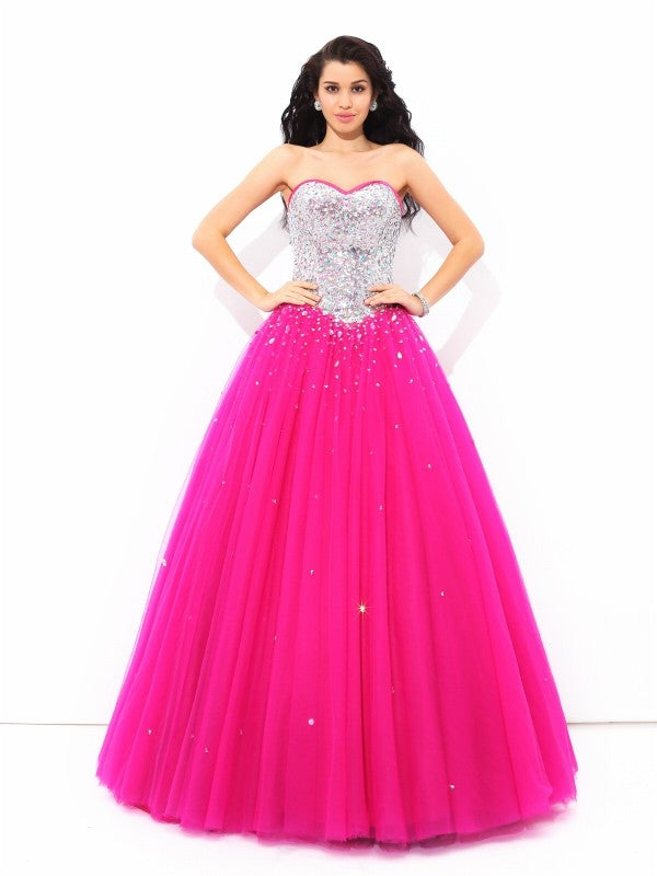 Ball Gown Beading Sweetheart Sleeveless Long Satin Quinceanera Dresses TPP0003042